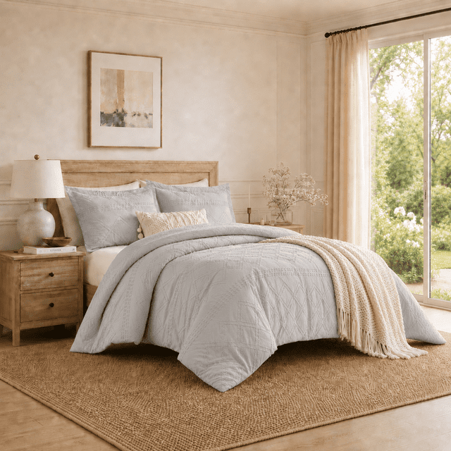 Swift Home Diamond Textured Soft Touch Duvet Cover Set, All Season Bedding with Zipper Closure, Includes Pillow Shams, King, Light Gray