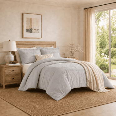 Ensemble de housse de couette à texture douce à motif losange Swift Home, literie toutes saisons avec fermeture éclair, avec taies d’oreiller, grand lit/double, gris clair