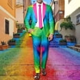 thumbnail image 2 of Ediodpoh Men Blazer Suit Male Rainbow Long Sleeve Coat and Pants Two Piece Suit Printed Button and Pockets Suit for Holiday Party Events Suits for Men Light Blue_004 M, 2 of 6