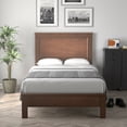 thumbnail image 3 of Gymax Twin Size Bed Frame Platform Slat High Headboard Bedroom Rubber Wood Leg Walnut, 3 of 9