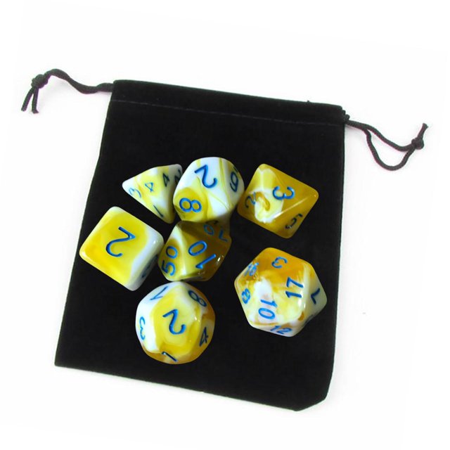 lionlar Pack of 7 Polyhedral Dices Set with Pouch Bar Math Teaching Yellow D