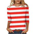thumbnail image 1 of Meichang T-Shirts à Manches 3/4 Grande Taille pour Femmes, Décontractés, à Imprimé Rayé, Col Ras du Cou, Hauts Légers, Doux et Extensibles, Manches Trois Quarts, Chemise, P-4TG, 1 of 5