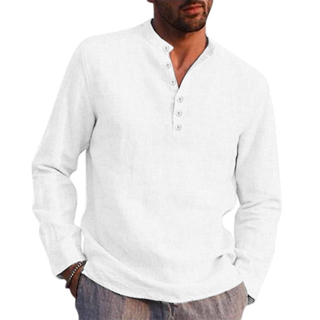 PENGXIANG Hommes Chemise à Col Rond Blouse à Manches Longues