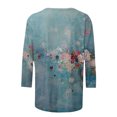 thumbnail image 4 of Hauts d'Été pour Femmes 2023 Mode Tendance pour Femmes T-shirt Ample Imprimé Blouse à Manches 3/4 Col Rond Hauts Décontractés T-shirt pour Femmes en Liquidation, 4 of 5