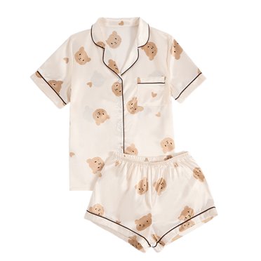 Jsaierl Women's 2 Piece Lounge Pajama Sets Cute Print Pj Sets Short Sleeve Button Up Shirts with Pants Sleepwear Sets Cozy Loungewear