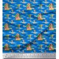 thumbnail image 2 of Soimoi Blue Velvet Fabric Palm Tree & Girl Beach Print Sewing Fabric Yard 58 Inch Wide, 2 of 5