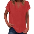 thumbnail image 1 of WEIYLL T-Shirt pour Femmes Été Coupe Ample Col en V Ourlet Incurvé T-Shirts Fluides Unis Rouges Tailles TTTTG, 1 of 5