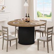 Ourlova 47Inch Round Dining Table for 4-6 People Retro Dining Room Table with Sturdy Waveform Metal Pedestal Base Industrial Circle Kitchen Table for Dining Room Kitchen