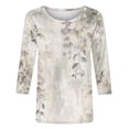 thumbnail image 5 of HKEJIAOI T-Shirts à Manches 3/4 pour Femmes à Imprimé Floral, Col Rond, Coupe Ample, T-Shirts Décontractés Mode, Chandails à Enfiler, Gris-B TG, 5 of 5