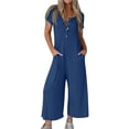 thumbnail image 2 of LSLJS Combinaison Décontractée à Jambes Larges pour Femmes, Couleur Unie, à Manches Courtes, avec Poches à Boutons, One Piece Combinaisons Cadeaux pour Femmes, 2 of 8