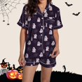 thumbnail image 1 of Pyjama pour Femmes en Satin Imprimé Graphique, Mignon, Tenue de Nuit, Boutons, Hauts à Manches Courtes, Ensembles de Shorts, 1 of 5