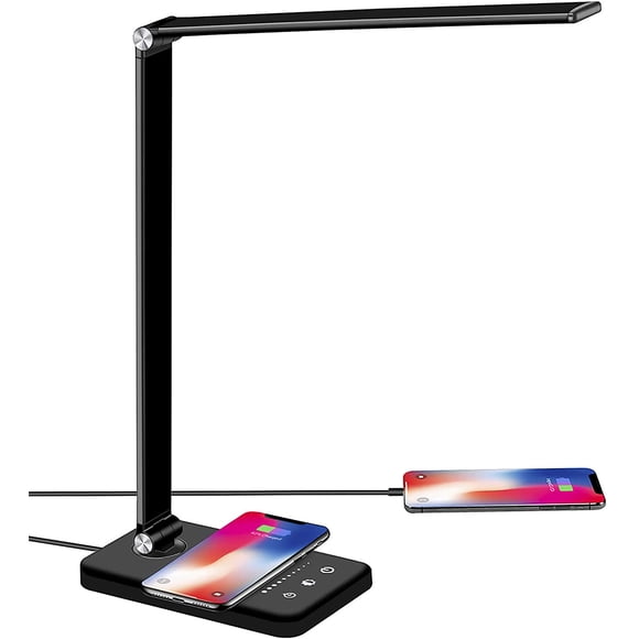 LED Desk Lamp with Wireless Fast Charger, Office Desk Light with USB Charging Port