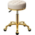 thumbnail image 1 of Rolling Stool Gold Vanity Stool with Wheels  Pedicure Massage Roller Stools  PU Leather Round Swivel Salon  Chair  Titanium Gold Base  Height Adjustable, 1 of 2