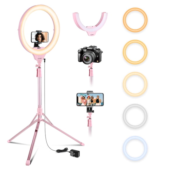 Aureday 14'' Selfie Ring Light with 62'' Tripod Stand and Phone Holder Dimmable LED Phone Ringlight for Makeup/Video Recording/Photography Circle Lighting for Cell Phones&Lightweight Cameras