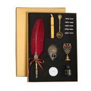 Amdohai Vintage Feather Pen and Ink Set Glittering Quill Pen Fountain Pen Calligraphy Dip Pen Writing