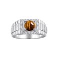thumbnail image 1 of RYLOS Men's Ring 14K White Gold Ring, 7MM Round Shape Gemstone Designer Style Rings Tiger Eye November Birthstone Rings Gold Size 12, 1 of 7
