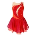 thumbnail image 1 of Nyeemya Kid Girls Ice Figure Skating Costume Patchwork Color Mesh Leotard Dress for Dance Performance Red 16, 1 of 5
