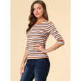 thumbnail image 4 of INSPIRE CHIC Hauts pour Femmes Non Doublés Col Rond Manches au Coude Coupe Ajustée T-Shirt Décontracté m Multicolore Blanc, 4 of 6