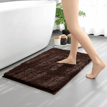 Hitime Soft Chenille Bath Mat Grey 24x36 Quick Dry Machine Washable Bathroom Runner - Ultra Absorbent Non-Slip Backing Bath Rug Mat - Brown