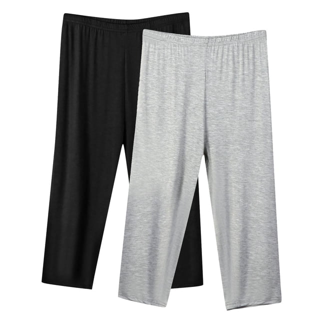 MeetoTime 2 Pack Womens Pajama Pants Capri Sleep Lounge Pants Elastic Waist Plus Size Capris S-5XL