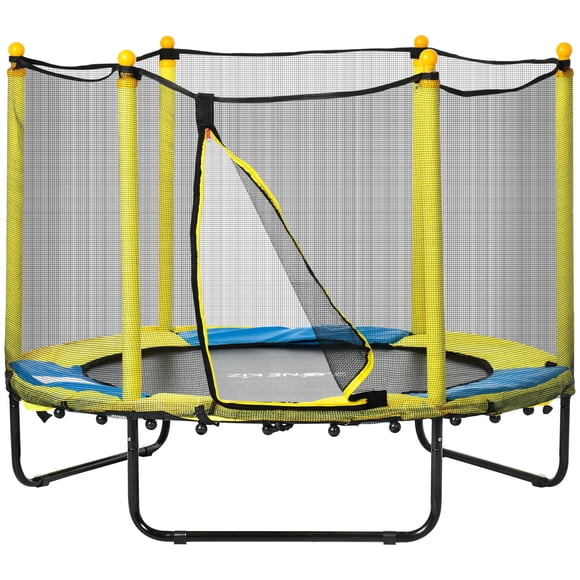 Yellow Indoor/Outdoor Trampoline – 55" Spring-Free Kids Trampoline with Safety Net for Play & Exercise – Durable Steel Frame, Ages 3-10, Backyard Fun
