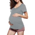thumbnail image 1 of WTXUE T-Shirts de Maternité, Débardeur de Maternité pour Femmes Chemise Décontractée à Manches Courtes Froncée sur les Côtés Col Rond Débardeur de Base pour Allaitement Encolure Ronde Maternité Manches Courtes Gris Foncé, 1 of 6