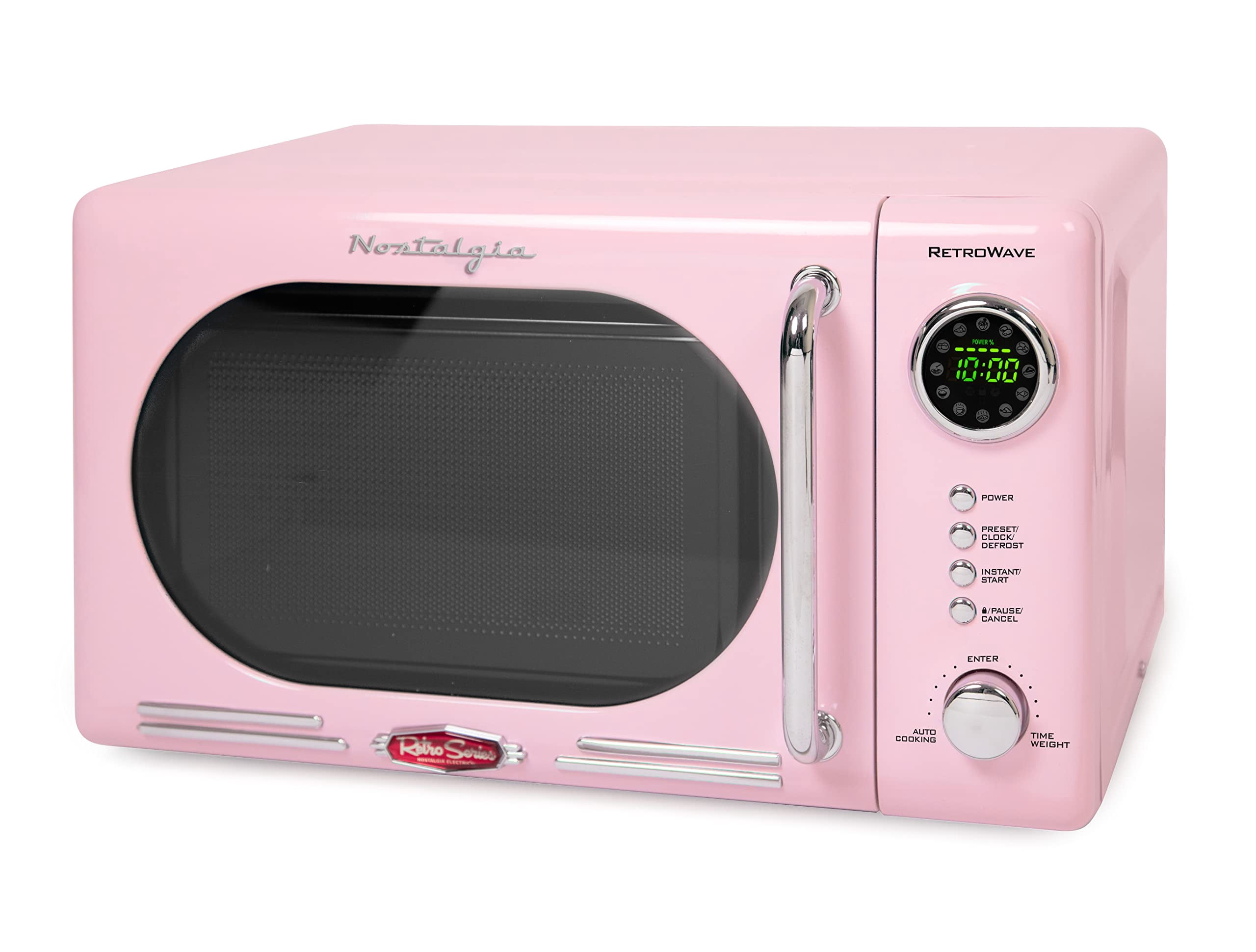Nostalgia Retro 0.7 Cubic Foot 700-Watt Countertop Microwave Oven, Cu. Ft, Pink