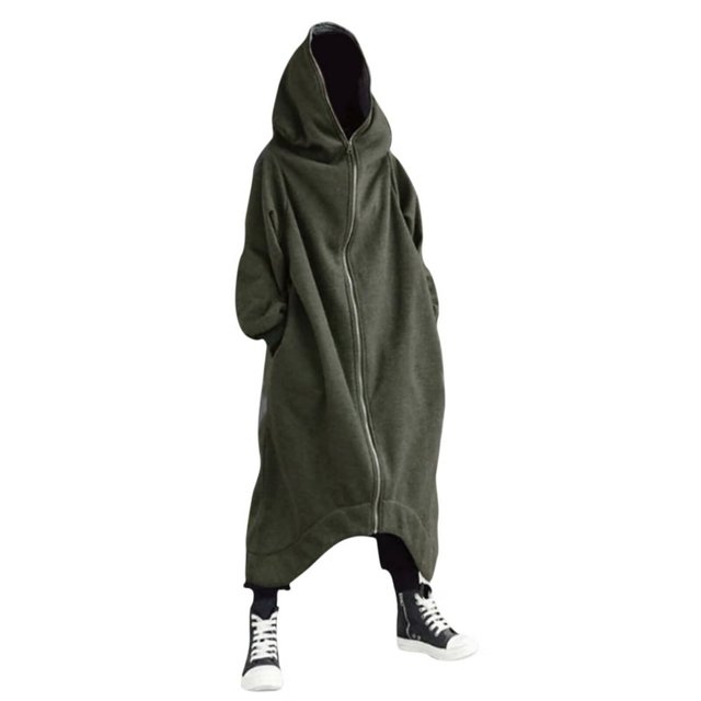 Men‘s Personality Dark Style Full Body Zipper Long Hooded Sweater Jacket