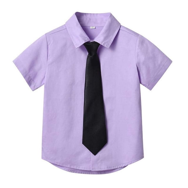 vdgthytj Toddler Baby Boys Girls Button down Shirts Kids Collared Neckties Short Sleeve Solid Color Summer Tops Tee