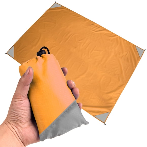 Sand and Water Resistant Lightweight Pocket Camping Tarp, 79" x 83" Foldable and Easy to Put in Small orange grey corner D01