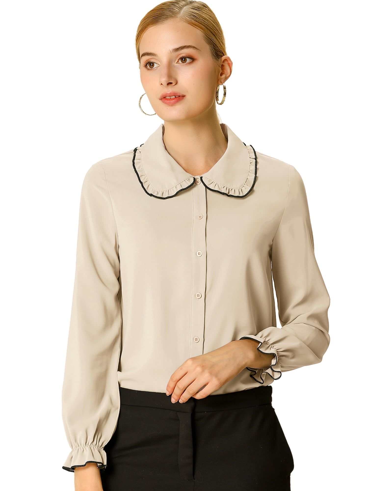 INSPIRE CHIC Chemises de Travail pour Femmes à Volants Doux Col Peter Pan Boutonnées
