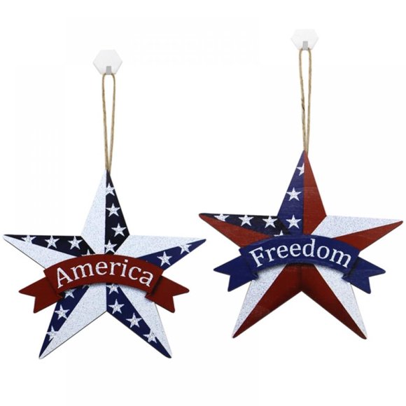 CNKOO 2 Pcs Panneau Suspendu Patriotique Drapeau Américain en Forme d'Étoile Décoration Murale pour Intérieur Extérieur Jour de l'Indépendance 4 Juillet