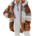 thumbnail image 1 of FAIWAD Women's Full Zip Fuzzy Fleece Hooded Coat Color Block Drawstring Fall Winter Warm Coat with Pockets, 1 of 5