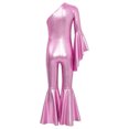 thumbnail image 2 of MSemis Girls Hippie Jumpsuit One Shoulder Flared Long Sleeve Bell-Bottom Pants Wide Leg Romper Disco Pink 8, 2 of 7