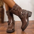 thumbnail image 2 of Buckle Mid Calf Motorcycle Riding Boots for Women Fashion Studded Punk Square Toe Wide Calf Cowboy Booties, 2 of 6