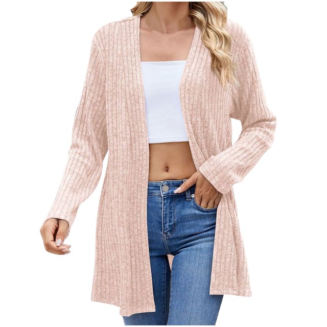 Yuyuzo Womens Fall Cardigan Ribbed Knit Long Sleeve Sweaters Open Front Lightweight Outwear Coat