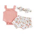 thumbnail image 1 of Infant Baby Girl Clothes Summer Outfits Strap Sleeveless Ribbed Romper Rainbow Ruffle Shorts Headband Set 0-3 Months, 1 of 7