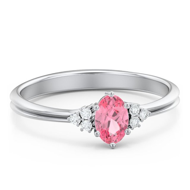 Birthstone Oval Ring with Shoulder Accents - Pink Tourmaline (October)