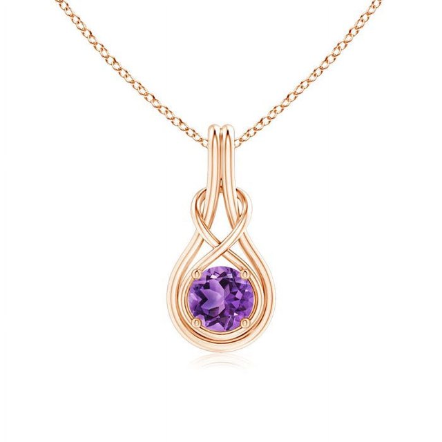 Angara Collier en Améthyste Naturelle - Pendentif Solitaire en Améthyste Ronde Nœud Infini en Or Rose 14 K pour Femmes