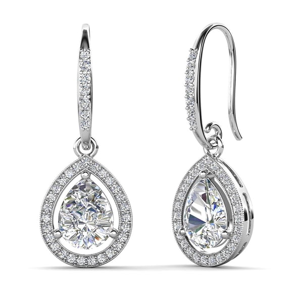 Cate & Chloe Isabel 18k White Gold Plated Dangle Earrings with Simulated Diamond Crystals for Women