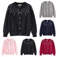 thumbnail image 1 of Girls Boys Cardigan Knit Sweater Long Sleeve Kids Spring and Fall Sweater Cardigan Jacket 2-10Y Red, 1 of 3