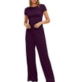 thumbnail image 4 of Birdeem Blouses pour Femmes 2 Pcs Mode Femme Col Rond Uni Manches Courtes Blouse + Pantalons Longs Taille Élastique Ensembles, 4 of 12