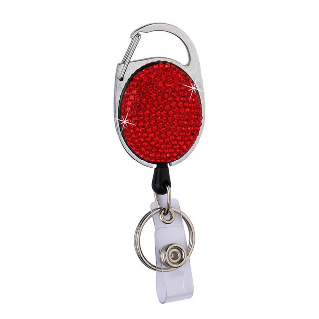 Porte-Badge Rétractable en Cristal Coloré avec Strass, Porte-Cartes d'Identité, Porte-Clés Rouge