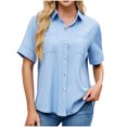 thumbnail image 2 of asjyhkr Womens Button down Shirts Short Sleeve Summer Causal Business Work Tops with Pockets Lightweight Comfy Soft Tees, 2 of 9