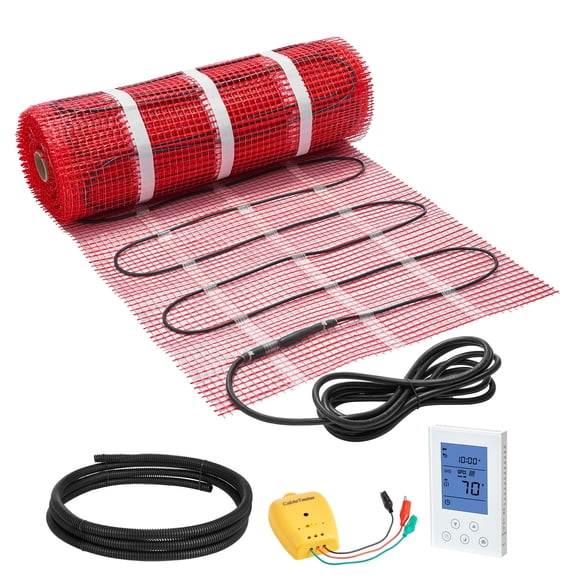 KFFKFF 80 sqft Self-Adhesive Mesh Floor Heating Mat System, 120V Electric Radiant Heated Floor System, with Smart Control Thermostat & Alarm