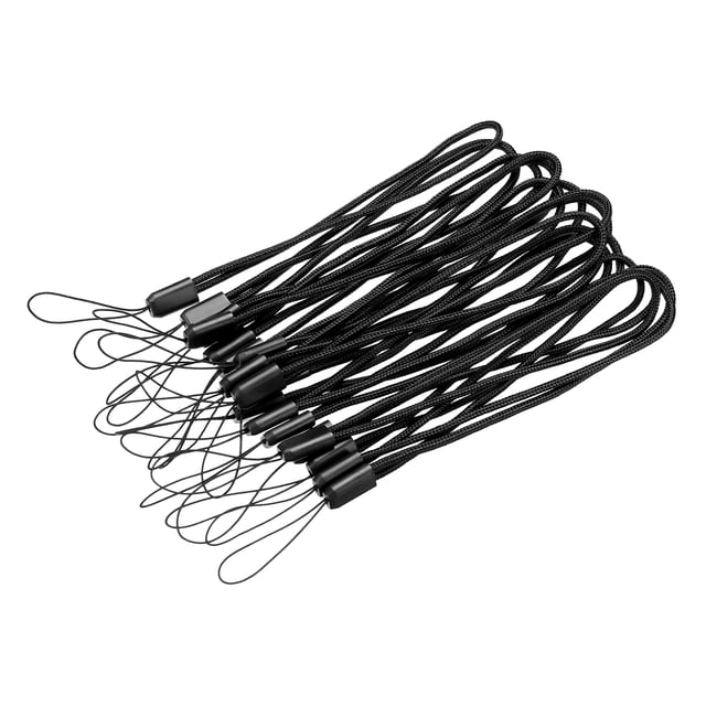 Unique Bargains 18cm Portable Item Nylon Cord Lanyards Hand Wrist Strap String Black 20 Pack