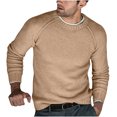 thumbnail image 3 of UVEASISHA Men's Solid Ribbed Knit Sweater Fall Winter Casual Regular Fit Pullover Tops Knitted Round Neck Raglan Sleeve Jumpers Cozy Sweaters for Men 2025 Fall Savings Beige XL, 3 of 7