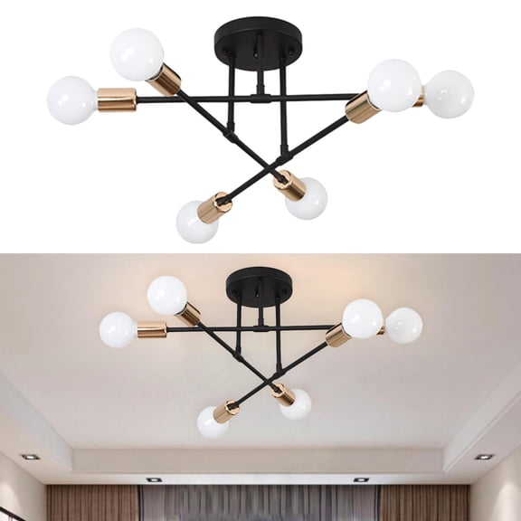 Plafonnier Semi-Encastré Plafonnier Suspension à 6 Lumières Plafonnier Noir Or 1