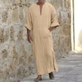thumbnail image 2 of Mens Kaftan Thobe Casual Long Sleeve Men Robe Lightweight Breathable V Neck Muslim Thobes Khaki Robe, 2 of 5