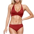 thumbnail image 3 of Jinhomg Womens High Waisted Bikini Set 2025 Trendy Twist Front Backless Halter Swimsuit Tops with Bottom 2 Piece Basic Solid Swimsuits Spring Saving Watermelon Red M, 3 of 7